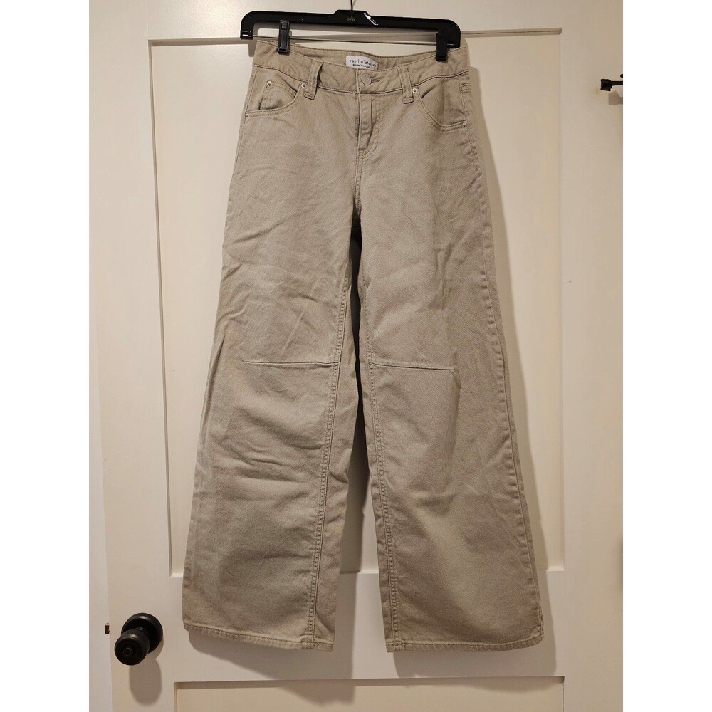 Vanilla Star Wide Leg Khaki Jeans Pants Cute Buckle detail Sz 1 * 28" inseam